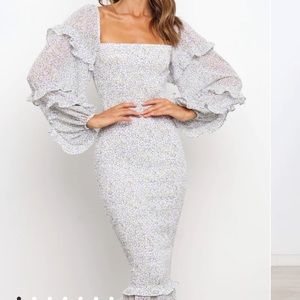 Petal & Pup White Floral Midi Dress with Lavender and Yellow Ditsy Print